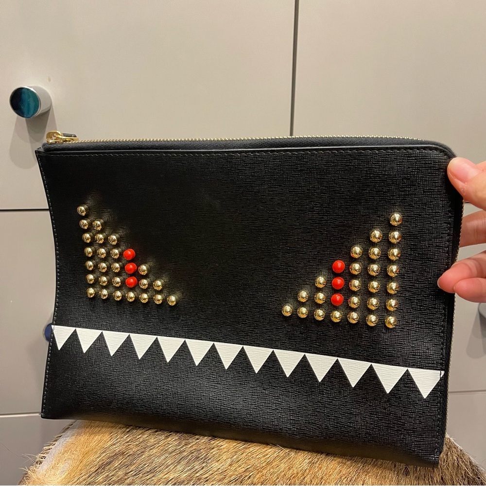WORE ONCE LIKE NEW. Fendi Monster Zip Pouch Studded Leather